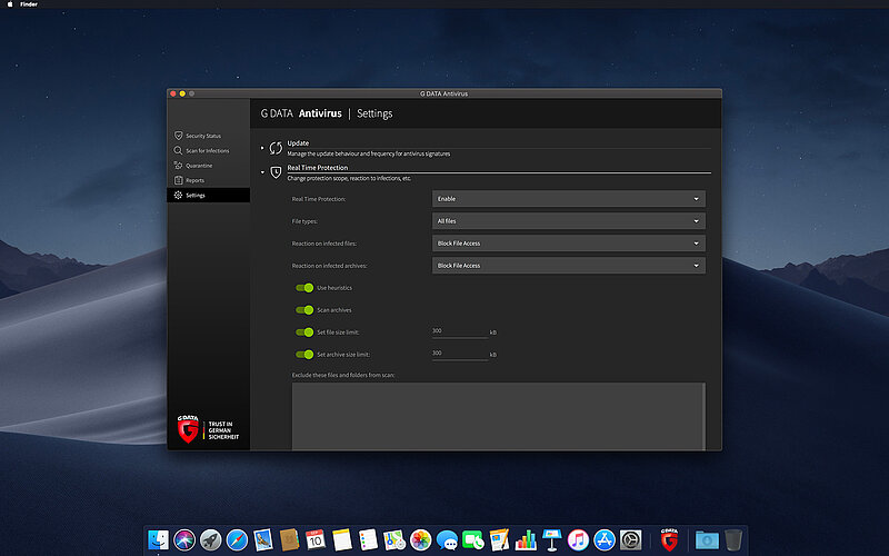 G DATA Antivirus Mac Proteção em tempo real G DATA Antivirus Mac Proteção em tempo real