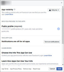 Facebook settings: Which app accesses which information can be checked here.