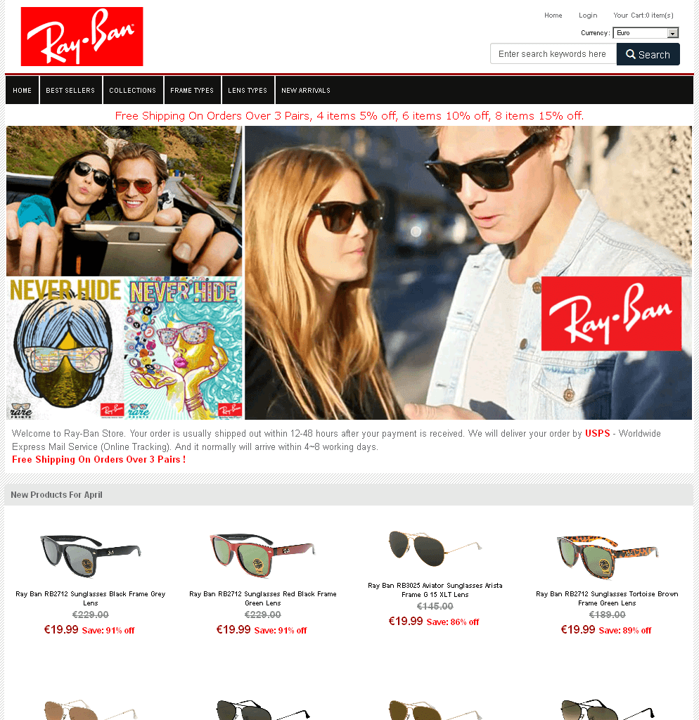 Screenshot of a Ray-Ban shop copy