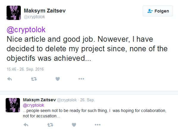Zaitsev takes down CryptoTrooper source code Tweet by Zaitsev